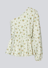Top in floral print with peplum detail with elastic at waist. ThymeMD print top has a one shoulder detail with one long balloon sleeves. The body is lined.  Material: 2% Elastane 98% Polyester