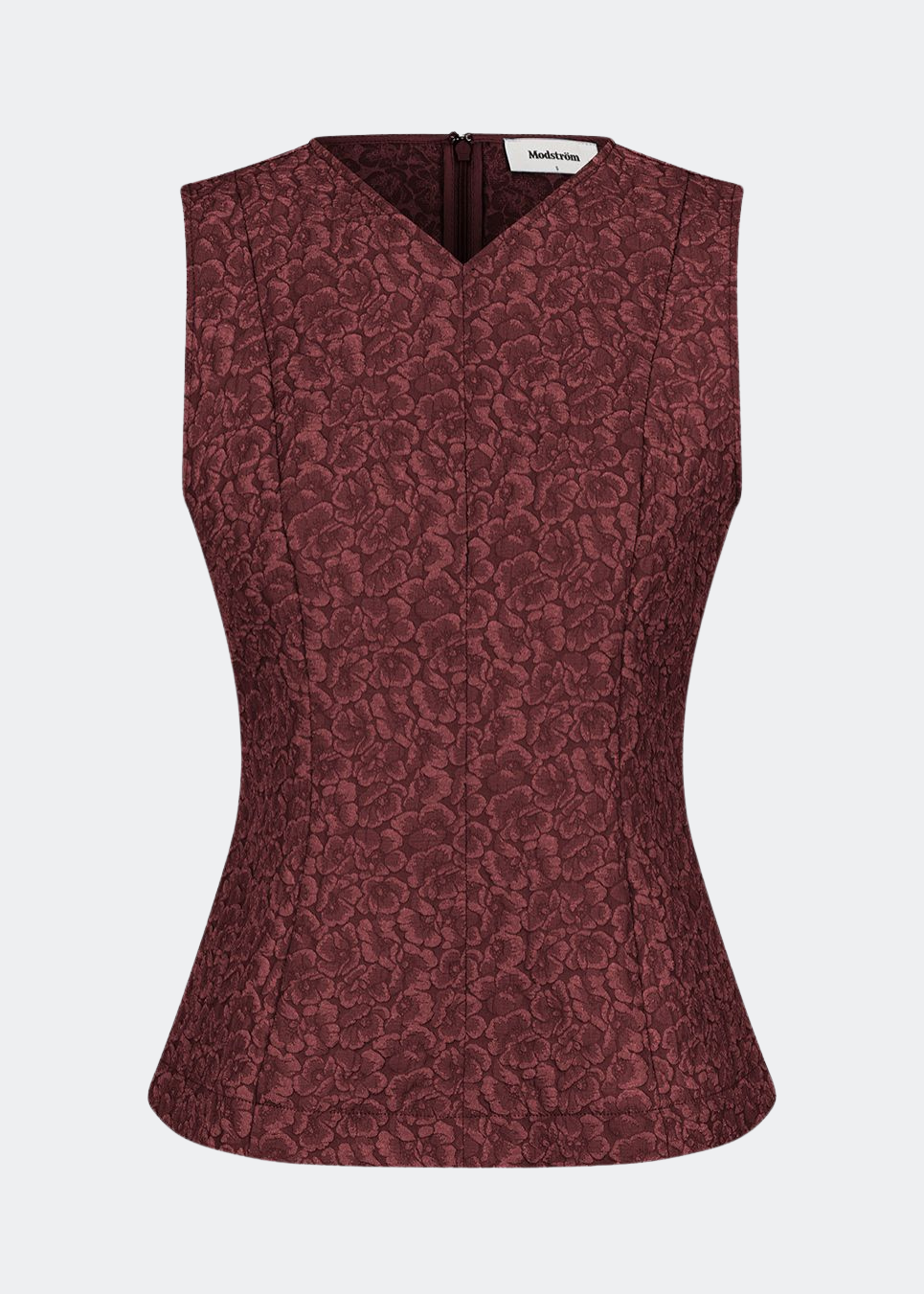 Tailored top without sleeves made from a structured material. HollisMD top has a high v-shaped neckline with a hidden zipper at the neck.&nbsp;