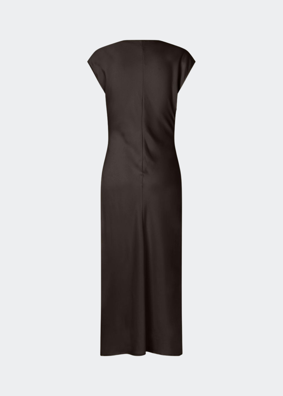 Sleeveless maxi dress with pleats in the side. TailorMD dress is made in satin and has a high neck, invisible zipper in the back and a slit in the side seam. The model is 175 cm and wears a size s/36.