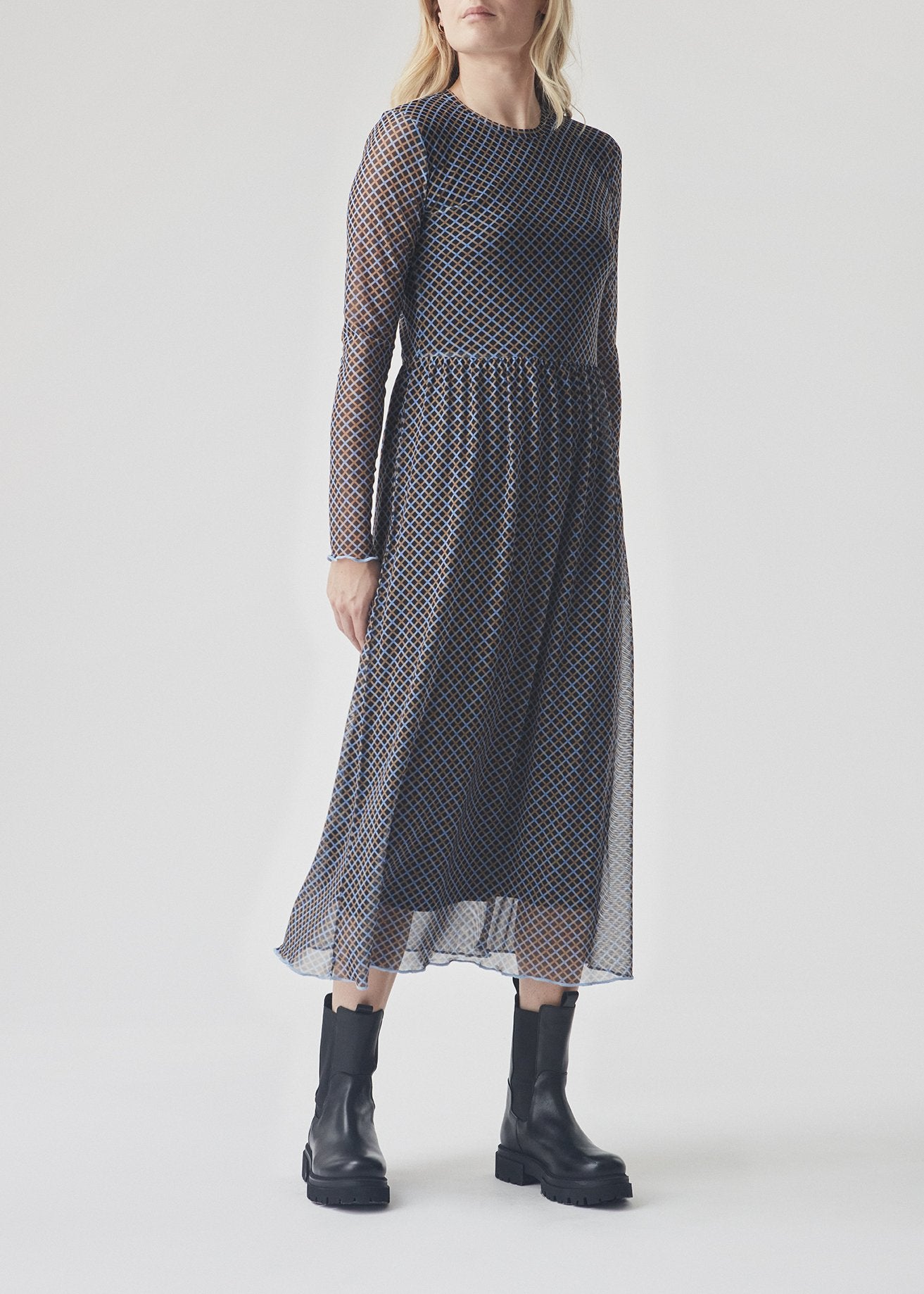 Modström Preloved Fairy print dress - Blue Camel Check