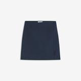 Classic A-line skirt in dark blue in short length. GaleMD skirt has a simple expression with a hidden zip at side seam and slit in front.