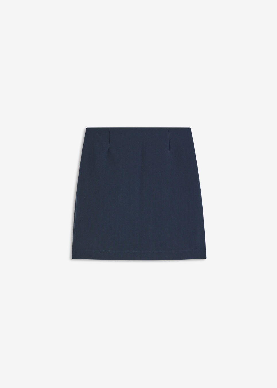 Classic A-line skirt in dark blue in short length. GaleMD skirt has a simple expression with a hidden zip at side seam and slit in front.