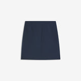 Classic A-line skirt in dark blue in short length. GaleMD skirt has a simple expression with a hidden zip at side seam and slit in front.