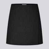 Classic A-line black skirt in short length. GaleMD skirt has a simple expression with a hidden zip at the side seam and a slit in front.&nbsp;