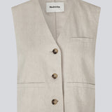 Short beige waistcoat in a woven linen blend in beige. ParkMD vest has a deep v-neck with buttons and a relaxed and loose silhouette.&nbsp;