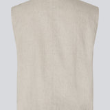 Short beige waistcoat in a woven linen blend in beige. ParkMD vest has a deep v-neck with buttons and a relaxed and loose silhouette.&nbsp;