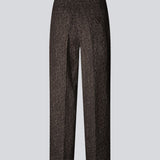 Brown pants with straight legs in a structured material. HollisMD pants have a medium waist with hidden zipper at one side, and two welt pockets on the back.&nbsp;