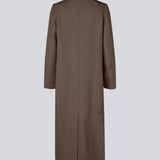 Classic, double-breasted wool coat with collar and notch lapels. JuniperMD coat has a relaxed fit, lining and a slit in the back.