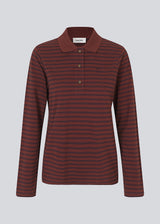 Navy striped polo in burgundy/dark red in 100% cotton pique with an embroidered logo. NobuMD LS polo has long sleeves and a placket with 4 buttons.&nbsp;