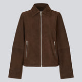 Brown Leather jacket with a loose fit in 100% Suede leather. NimaMD suede jacket has a zipper closure, shirt collar and two front pockets.