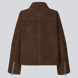 Brown Leather jacket with a loose fit in 100% Suede leather. NimaMD suede jacket has a zipper closure, shirt collar and two front pockets.