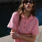 Short-sleeved polo in pink in 100% cotton pique with an embroidered logo. NobuMD LS polo has a placket with 3 buttons.