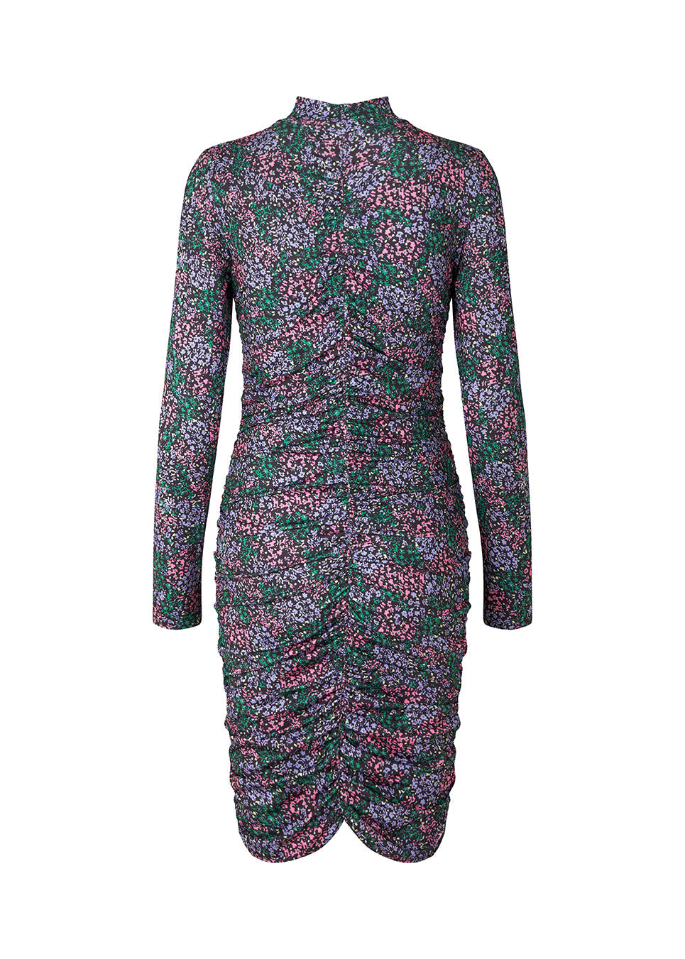 Kort kjole i farven: Poetry Flower, med lange ærmer og lav krave. TilloMD print dress har en tætsiddende facon med rynket, elastisk effekt langs midterstykket både foran og bagpå.