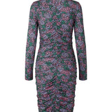 Kort kjole i farven: Poetry Flower, med lange ærmer og lav krave. TilloMD print dress har en tætsiddende facon med rynket, elastisk effekt langs midterstykket både foran og bagpå.