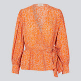 CorinnaMD print top - Vibrant Orange Flower Leaf