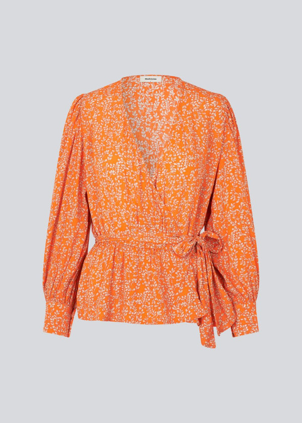 CorinnaMD print top - Vibrant Orange Flower Leaf