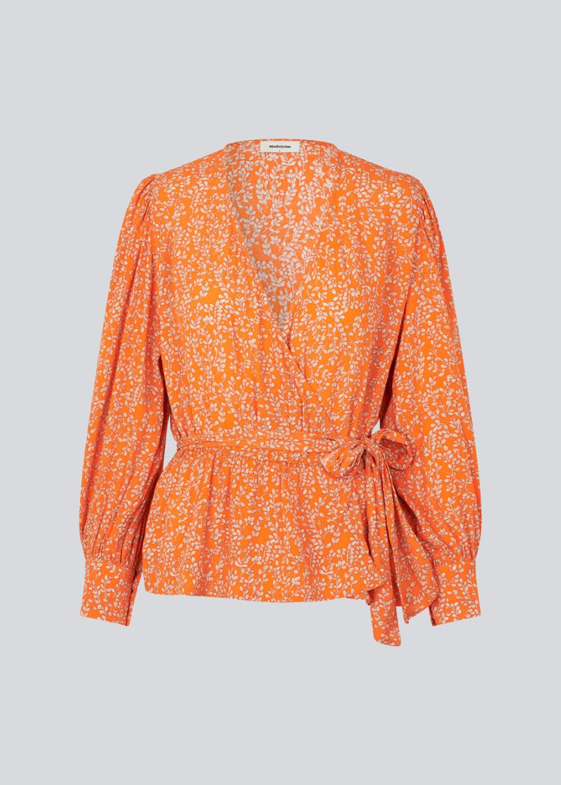 CorinnaMD print top - Vibrant Orange Flower Leaf