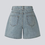 Stylish cotton denim shorts. The AggiMD Shorts are long and feature classic details such as pockets, belt loops, a button-and-zip fly closure, and a drawstring belt at the waist. A modern and relaxed choice for summer outfits.