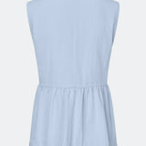 Feminine vest top with a gathered, loose hem. The AgneteMD Vest is sleeveless with a V-neckline and a simple button closure. Can be styled alone or layered for a modern and versatile look.