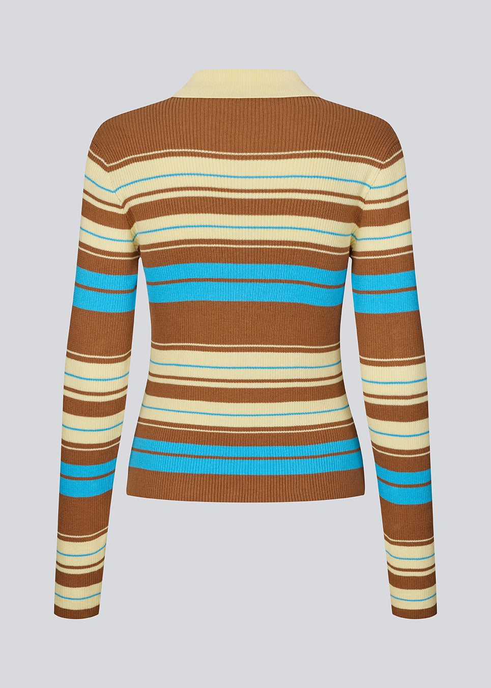 Long-sleeve cardigan with a polo collar and stripes. The AslanMD Cardigan is made from ribbed 100% organic cotton with elastic for a snug and comfortable fit. Perfect for layering or as an elegant everyday favorite.
 