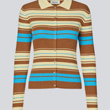 Long-sleeve cardigan with a polo collar and stripes. The AslanMD Cardigan is made from ribbed 100% organic cotton with elastic for a snug and comfortable fit. Perfect for layering or as an elegant everyday favorite.
 