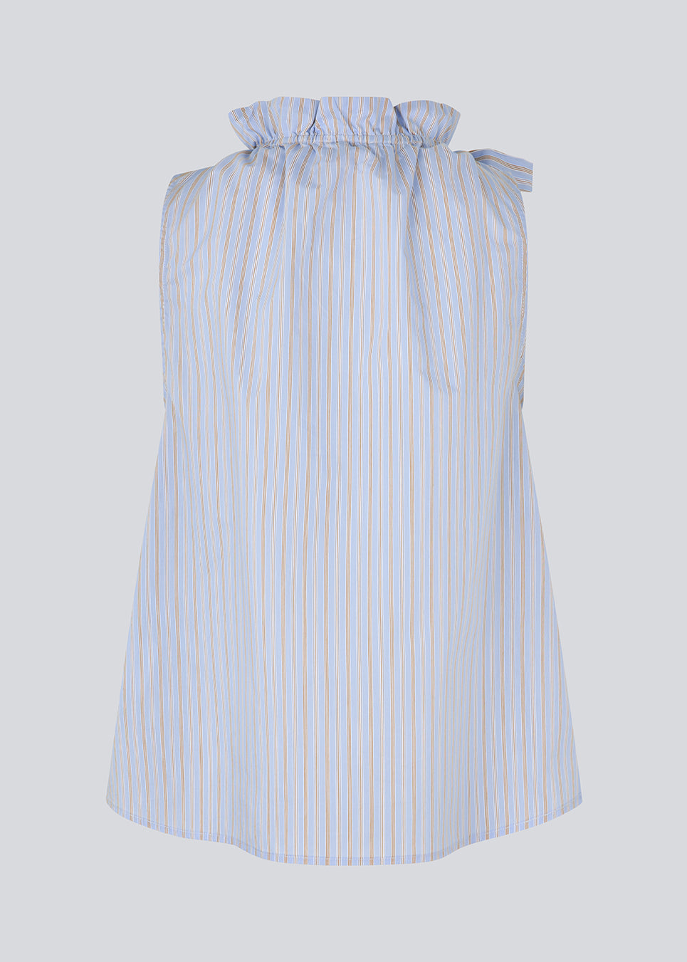 Sleeveless top with bow detail. The AugustaMD Top features stripes, elastic, and a ruffle trim at the neckline with a wide tie. Made from 85% organic cotton, a feminine and lightweight top perfect for both everyday wear and layering.