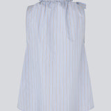 Sleeveless top with bow detail. The AugustaMD Top features stripes, elastic, and a ruffle trim at the neckline with a wide tie. Made from 85% organic cotton, a feminine and lightweight top perfect for both everyday wear and layering.