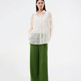 Long shirt in heavyweight mesh with embroidery. The BabaraMD Long Shirt features a collar, button closure, and cuffed sleeves - an elegant and trendy statement top that creates a modern, polished look.