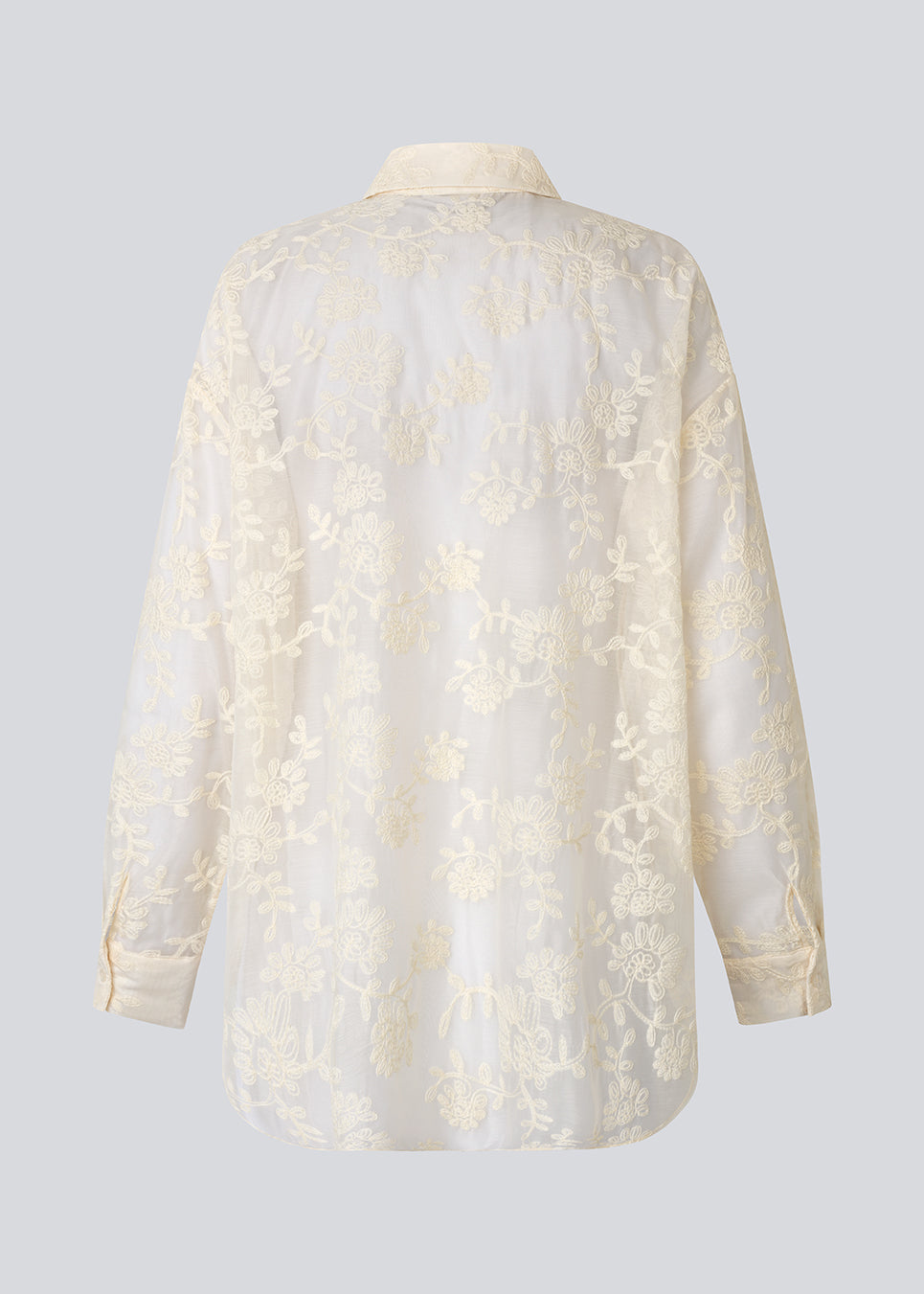 Long shirt in heavyweight mesh with embroidery. The BabaraMD Long Shirt features a collar, button closure, and cuffed sleeves - an elegant and trendy statement top that creates a modern, polished look.