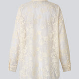 Long shirt in heavyweight mesh with embroidery. The BabaraMD Long Shirt features a collar, button closure, and cuffed sleeves - an elegant and trendy statement top that creates a modern, polished look.