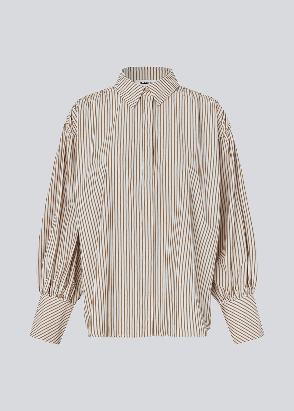Striped shirt with voluminous sleeves. The BaldvinMD Shirt features a classic collar, concealed button closure, and trendy balloon sleeves with cuffs - a chic and stylish statement top for work and special occasions.