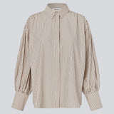 Striped shirt with voluminous sleeves. The BaldvinMD Shirt features a classic collar, concealed button closure, and trendy balloon sleeves with cuffs - a chic and stylish statement top for work and special occasions.