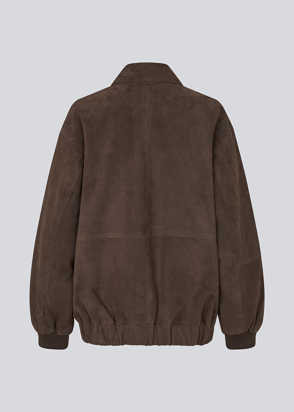 Cool suede jacket with a relaxed look. Barkmd jacket is designed in an oversized fit with a classic collar, concealed snap-button closure, and ribbed cuffs and hem for a modern bomber-inspired silhouette. Large front pockets complete the functional design, making it a stylish wardrobe staple you'll reach for season after season.