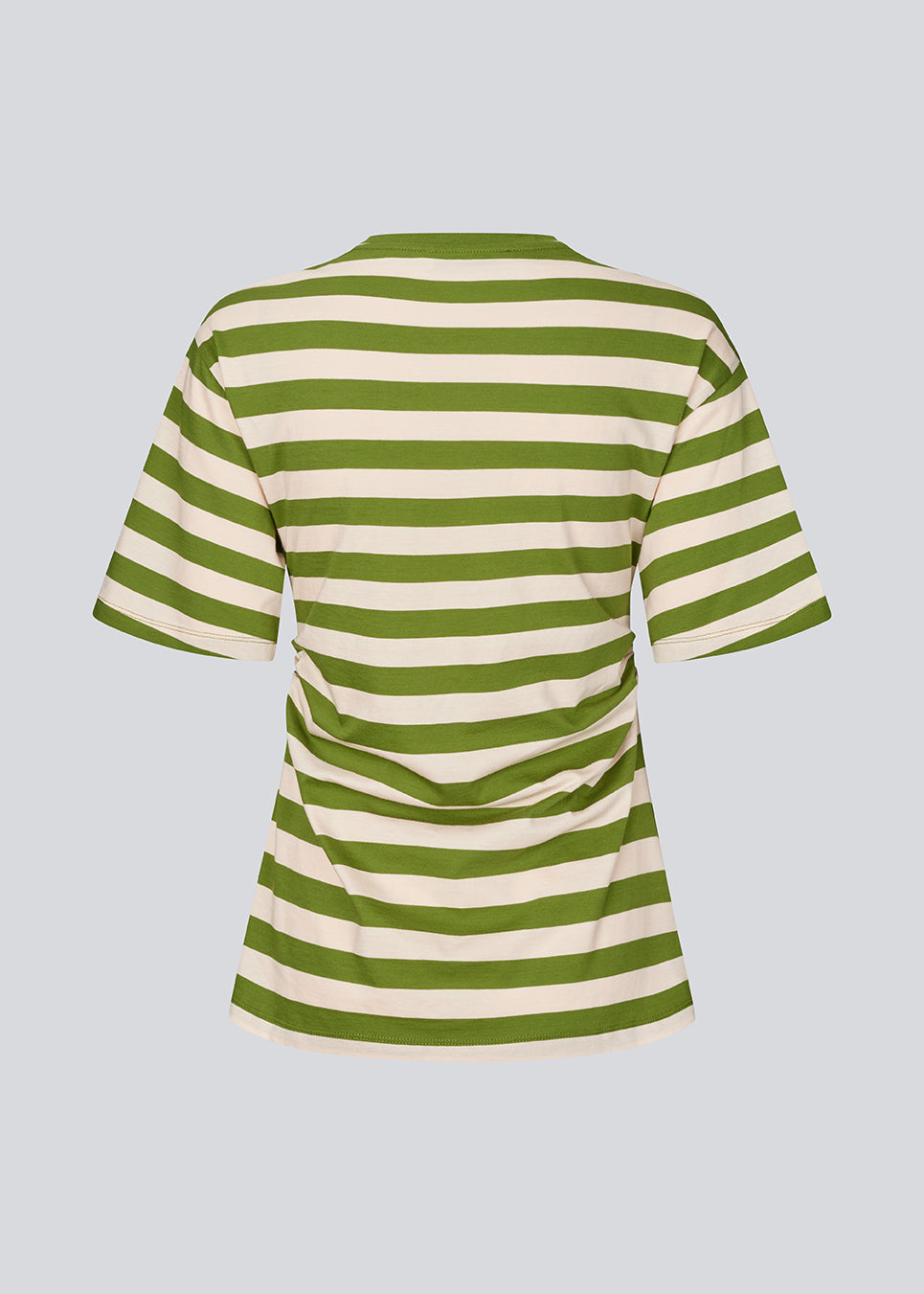 Fitted striped T-shirt with a subtle chest logo. The Barneymd T-Shirt features short, wide sleeves, a round neckline, and flattering side ruching – a chic and sporty must-have for a sleek wardrobe.