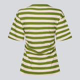 Fitted striped T-shirt with a subtle chest logo. The Barneymd T-Shirt features short, wide sleeves, a round neckline, and flattering side ruching – a chic and sporty must-have for a sleek wardrobe.