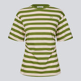 Fitted striped T-shirt with a subtle chest logo. The Barneymd T-Shirt features short, wide sleeves, a round neckline, and flattering side ruching – a chic and sporty must-have for a sleek wardrobe.
