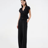 Feminine, tailored top. The BeamMD Top features a shirt collar, short sleeves, a V-neckline, and a front zip closure with gathered detailing - a flattering and trendy style, perfect for taking you from day to night.