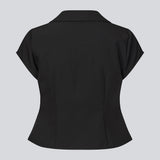 Feminine, tailored top. The BeamMD Top features a shirt collar, short sleeves, a V-neckline, and a front zip closure with gathered detailing - a flattering and trendy style, perfect for taking you from day to night.