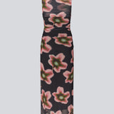 Elegant, fitted maxi dress in lightweight, sheer mesh with draped detailing. The BenjaMD Print Dress is designed in a graphic floral print for a modern and eye-catching look - perfect for occasions where you want to stand out in style and fashion.