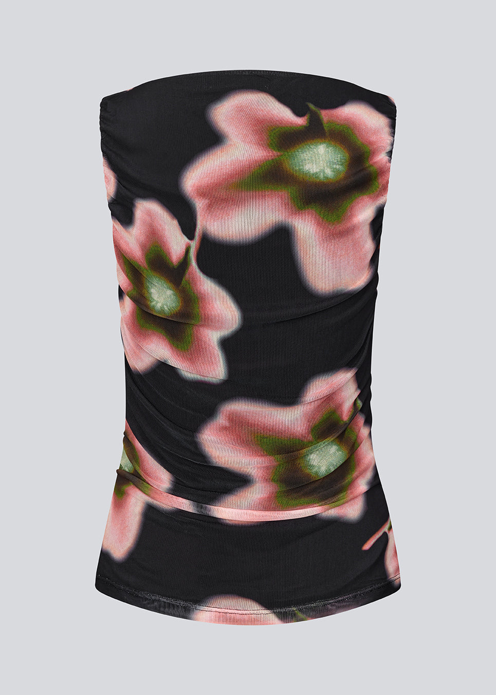 Elegant, fitted top in lightweight, sheer mesh with front ruching that accentuates the silhouette. The BenjaMD Print Top features a graphic floral print on a black base, creating a modern, eye-catching, and sleek look - perfect for both day and evening, worn alone or layered under a blazer for a cool style.