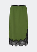 Edgy midi skirt with contrasting lace. The BirkMD Skirt features an elastic waistband and a relaxed, flattering fit - a cool and feminine style, made from 100% recycled polyester.
