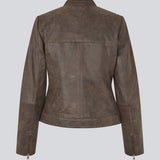 Classic leather jacket with a timeless biker-inspired look. Bobbiemd jacket is designed in a fitted silhouette with a stand collar, zip-front closure, and subtle metal snap buttons at the neckline and hem. A zipped chest pocket and zip details at the cuffs add a modern, edgy touch. A versatile wardrobe staple that can easily be styled for both casual and more polished looks.