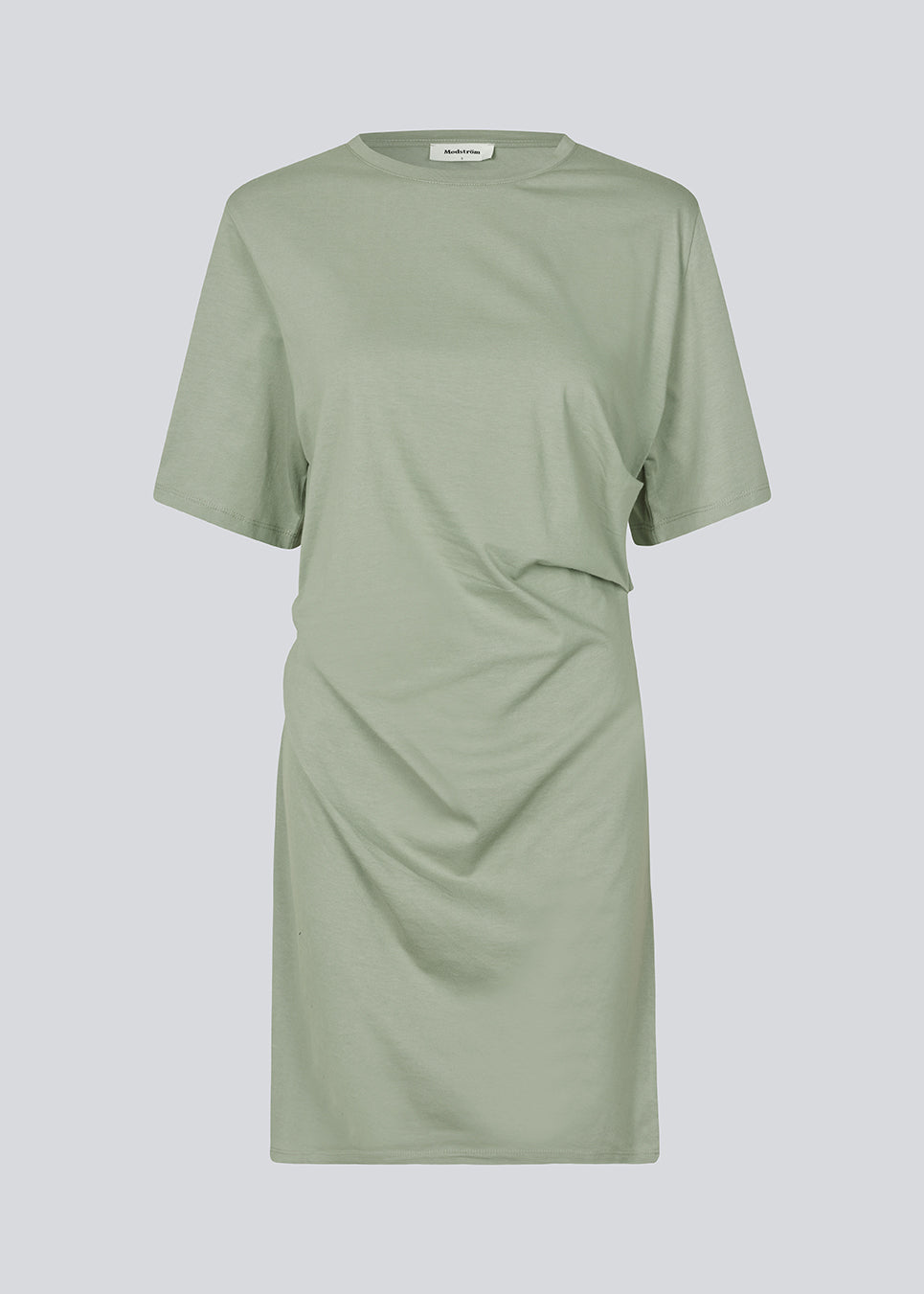 Light green jersey dress with short sleeves. BrazilMD dress has a relaxed fit and gatherings on the side.&nbsp;