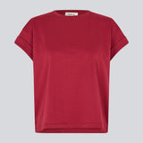 T-shirt in organic cotton in dark red with a slightly cropped length. BrazilMD short t-shirt has a rounder neck and rolled up sleeves.&nbsp;