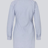 Short asymmetric dress with shirt-inspired details. The BrodieMD Dress features a collar, V-neckline, cuffs, and a wrap-style detail with buttons and pleats - a trendy and flattering style that creates a modern, effortless look.