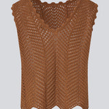 Crochet top without sleeves in a multicolored organic cotton. CaryMD top has detailed trimmings and a deep v-neckline in the back. 