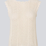 Crochet top without sleeves in a multicolored organic cotton. CaryMD top has detailed trimmings and a deep v-neckline in the back. 