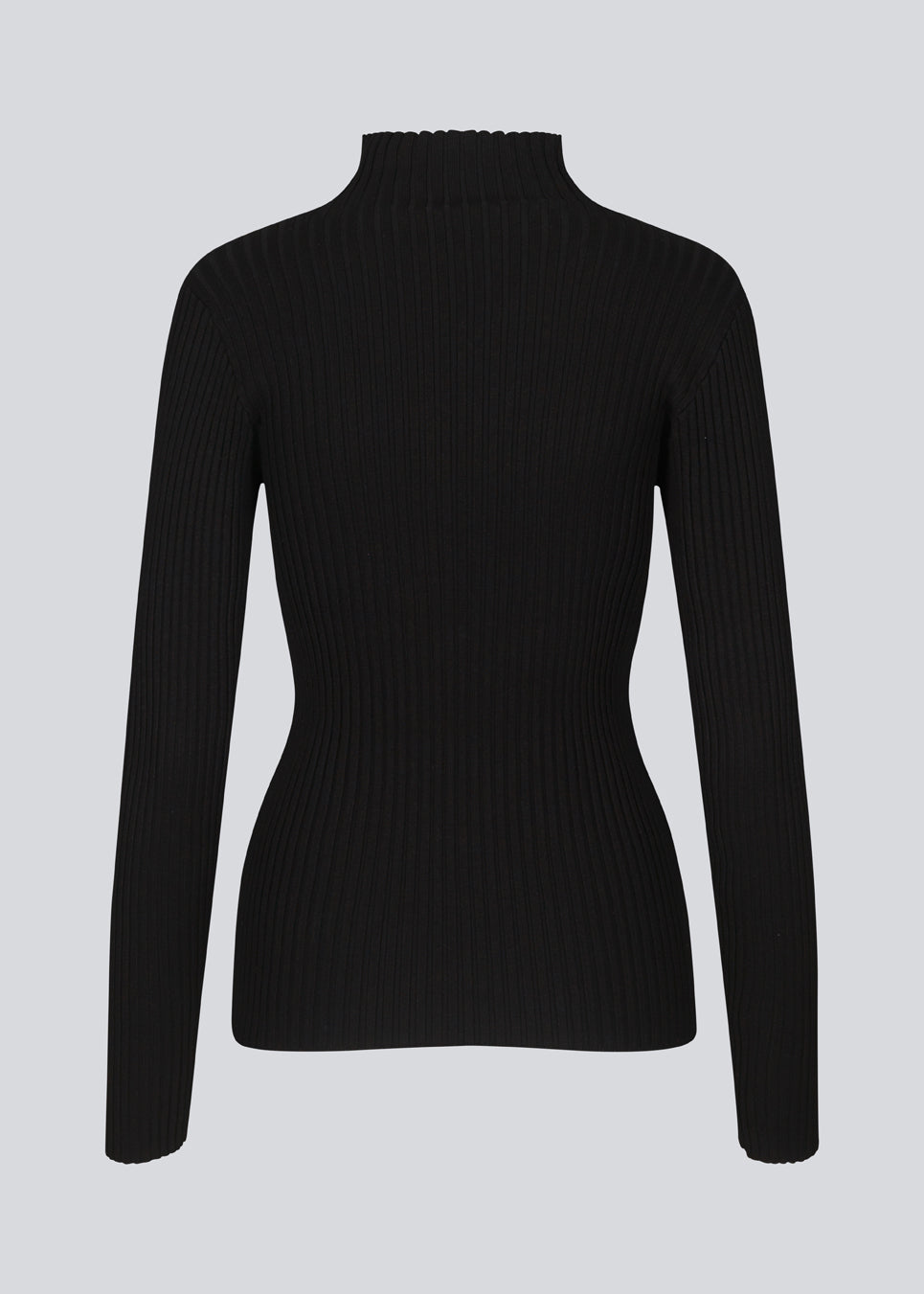 Slim fitted black long sleeved top in a stretchy rib knit with a high neck. Made from more responsible materials.  The model is 177 cm and wears a size S/36.