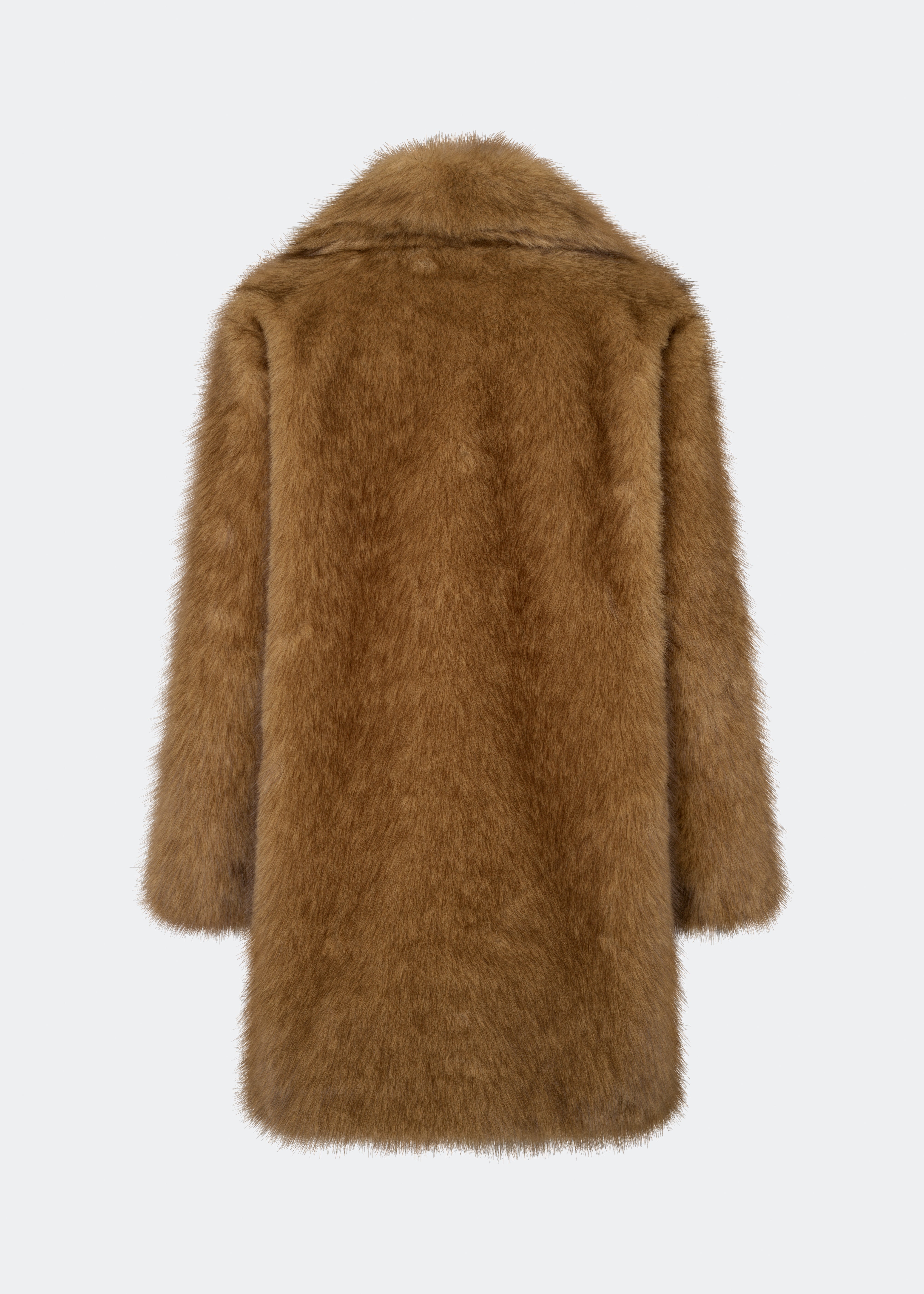 Textured faux-fur coat with a wide collar, button closure, side pockets and a straight, knee-length silhouette. Wear it over a mini dress or with denim. The model is 175 cm tall and is wearing a size S/36.