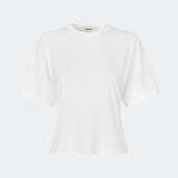 Classic T-shirt crafted from a soft and comfortable fabric. Ciliane T-shirt features a gently fitted silhouette with a crew neckline, short sleeves, and built-in shoulder pads that create a modern, structured look. Its clean, timeless design makes it a versatile wardrobe essential, perfect to wear on its own or layered under jackets, knitwear, and blazers.